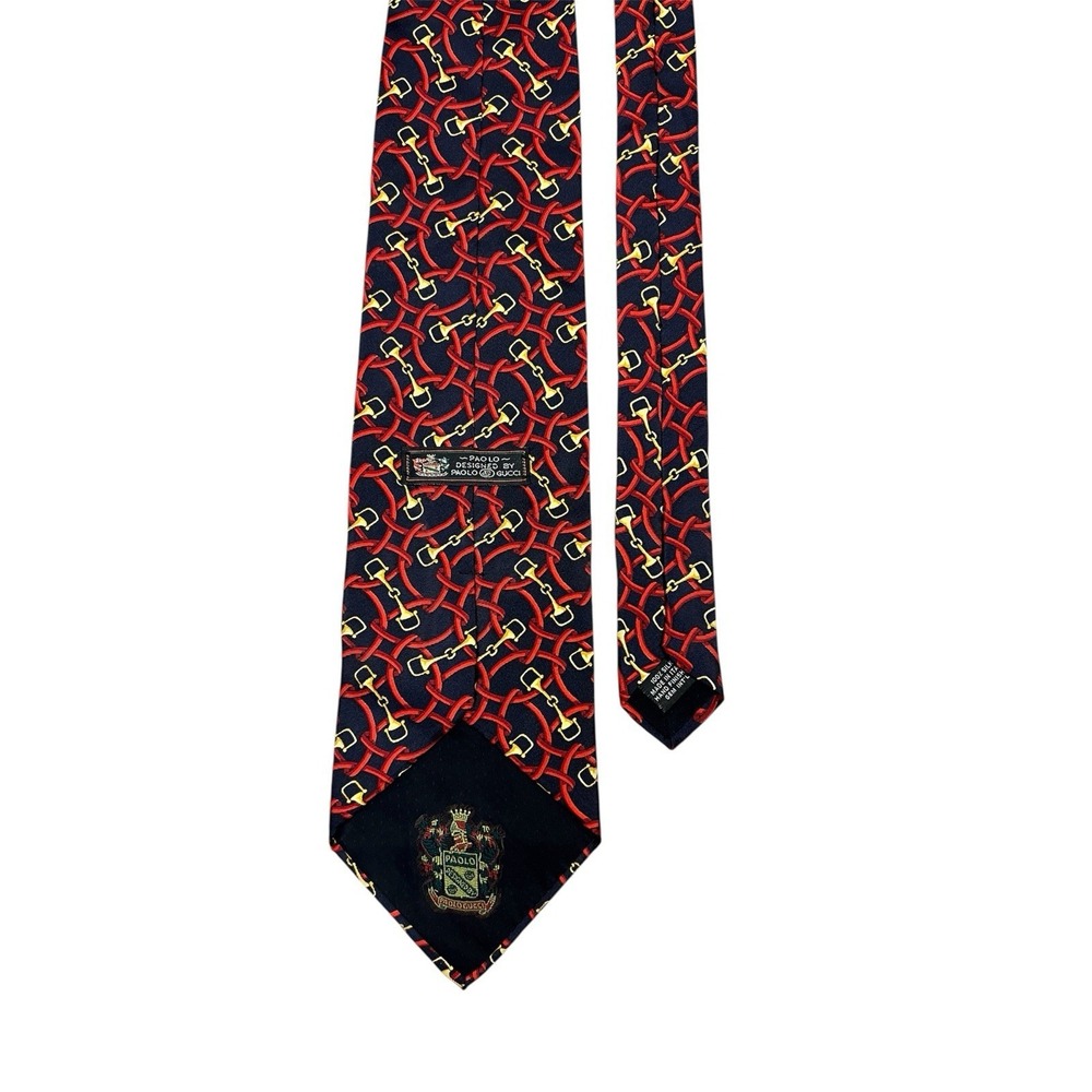 VTG Paolo Gucci Designer Tie 100%‎ Silk Made in Italy - Equestrian Bit Pattern